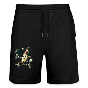 Drôle de bouteille de bière tennis de table design amusant - Short de jogging bio TRAINER Stanley/Stella unisexe - noir - Devant - Nik (191cm) & Marisol (170cm)