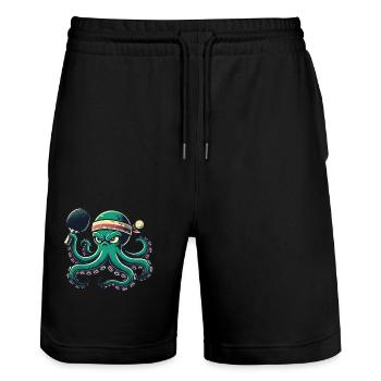 Funny Table Tennis Octopus Cartoon With Racket - Stanley/Stella Trainer Unisex Organic Jogging Shorts - black - Front - Nik (191cm) & Marisol (170cm)