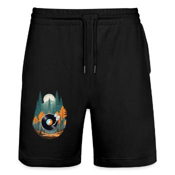 Vintage Plattenspieler Musik Retro Streetwear - Stanley/Stella Unisex Bio Joggingshorts Trainer  - Schwarz - Vorne - Nik (191cm) & Marisol (170cm)