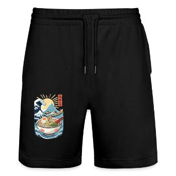Ramen Noodles Ukiyo-E Japanese Retro Streetwear - Stanley/Stella Trainer Unisex Organic Jogging Shorts - black - Front - Nik (191cm) & Marisol (170cm)