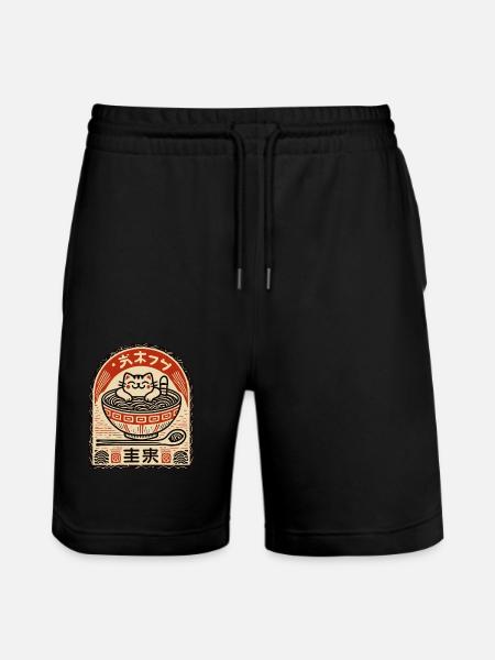 Sød kat i Ramen Ukiyo-e Streetwear Art - Stanley/Stella Trainer økologiske unisex joggingshorts - sort