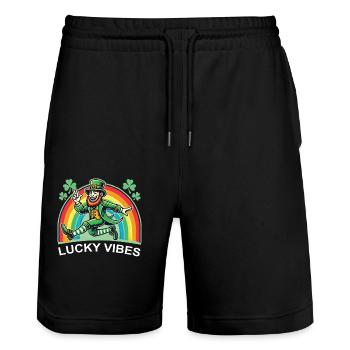 St. Patrick's Day Lucky Vibes Rainbow - Stanley/Stella Trainer Unisex Organic Jogging Shorts - black - Front - Nik (191cm) & Marisol (170cm)