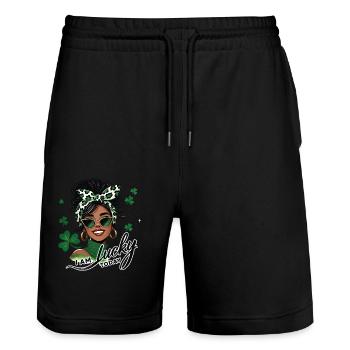 La Saint-Patrick ma fille, je suis heureuse aujourd’hui - Short de jogging bio TRAINER Stanley/Stella unisexe - noir - Devant - Nik (191cm) & Marisol (170cm)