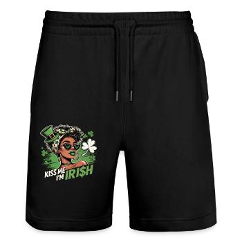 St. Patrick's Day Kiss Me I'm Irish Design - Stanley/Stella Unisex Bio Joggingshorts Trainer  - Schwarz - Vorne - Nik (191cm) & Marisol (170cm)