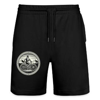 Mountainbike Abenteuer Fahrrad Berge Retro - Stanley/Stella Unisex Bio Joggingshorts Trainer  - Schwarz - Vorne - Nik (191cm) & Marisol (170cm)
