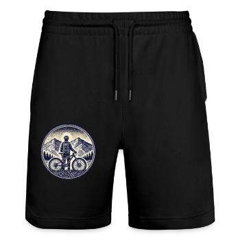 Mountain Bike Adventure Bike Mountains Retro - Stanley/Stella Trainer Unisex Organic Jogging Shorts - black - Front - Nik (191cm) & Marisol (170cm)