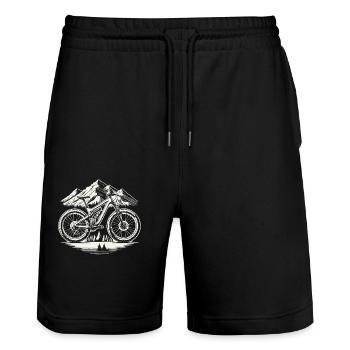 Mountain Adventure Bicycle Nature Trekking - Stanley/Stella Trainer Unisex Organic Jogging Shorts - black - Front - Nik (191cm) & Marisol (170cm)