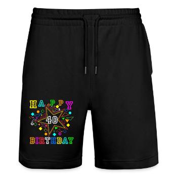 40.Geburtstag , 40 Jahre , Happy Birthday (25) - Stanley/Stella Unisex Bio Joggingshorts Trainer  - Schwarz - Vorne - Nik (191cm) & Marisol (170cm)