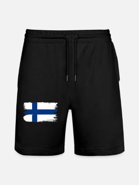 Finnish Flag Brush Stroke - Stanley/Stella Trainer Unisex Organic Jogging Shorts - black