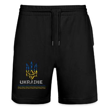 T-shirt Blason Ukraine Or - Tryzub Ukrainien - Short de jogging bio TRAINER Stanley/Stella unisexe - noir - Devant - Nik (191cm) & Marisol (170cm)