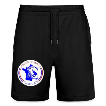 Écusson Sapeur-Pompier Français Bleu - Short de jogging bio TRAINER Stanley/Stella unisexe - noir - Devant - Nik (191cm) & Marisol (170cm)