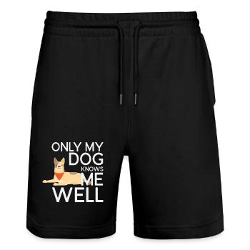 Nur mein Hund kennt mich gut - Stanley/Stella Unisex Bio Joggingshorts Trainer  - Schwarz - Vorne - Nik (191cm) & Marisol (170cm)
