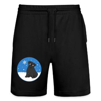 Black Pug in the Snow - Stanley/Stella Trainer Unisex Organic Jogging Shorts - black - Front - Nik (191cm) & Marisol (170cm)