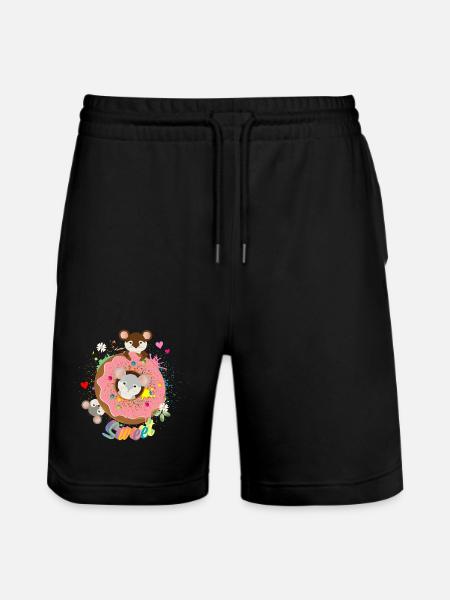 Tre søde mus og en doughnut med lyserød glasur - Stanley/Stella Trainer økologiske unisex joggingshorts - sort