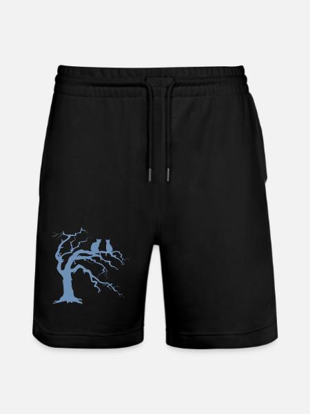 Dead tree with 2 cats silhouette - Stanley/Stella Trainer Unisex Organic Jogging Shorts - black