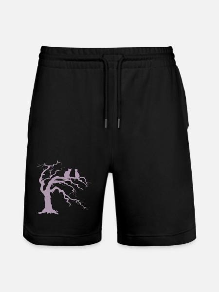 Dead tree with 2 cats silhouette - Stanley/Stella Trainer Unisex Organic Jogging Shorts - black