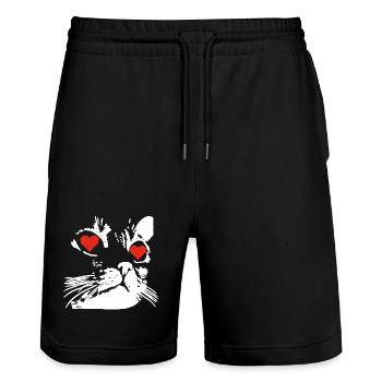Un amour de chat blanc - Short de jogging bio TRAINER Stanley/Stella unisexe - noir - Devant - Nik (191cm) & Marisol (170cm)