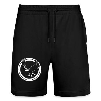 Eagle logo in circles - Stanley/Stella Trainer Unisex Organic Jogging Shorts - black - Front - Nik (191cm) & Marisol (170cm)