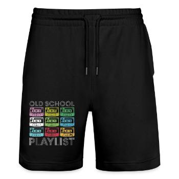 Rainbow Cassette Grid Print - Stanley/Stella Trainer Unisex Organic Jogging Shorts - black - Front - Nik (191cm) & Marisol (170cm)