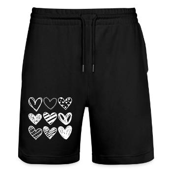 Doodle Herzen Sketchset - Stanley/Stella Unisex Bio Joggingshorts Trainer  - Schwarz - Vorne - Nik (191cm) & Marisol (170cm)
