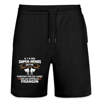 Super-Héros Sans Capes - Short de jogging bio TRAINER Stanley/Stella unisexe - noir - Devant - Nik (191cm) & Marisol (170cm)