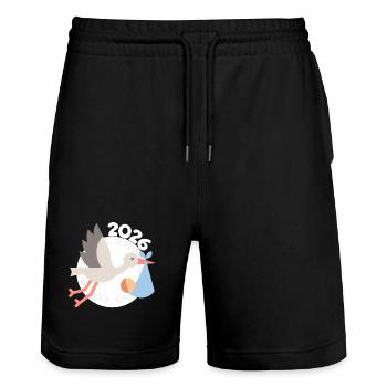 Cigogne avec bébé 2026 - Short de jogging bio TRAINER Stanley/Stella unisexe - noir - Devant - Nik (191cm) & Marisol (170cm)