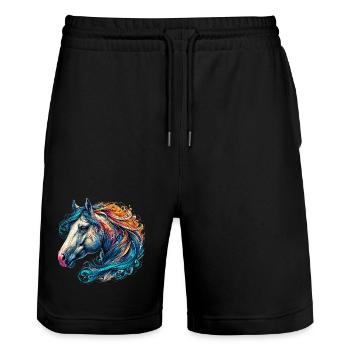 Horse - Stanley/Stella Trainer Unisex Organic Jogging Shorts - black - Front - Nik (191cm) & Marisol (170cm)