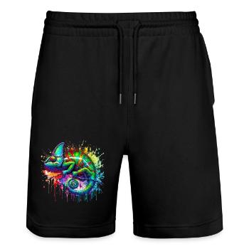 Chameleon - Stanley/Stella Trainer Unisex Organic Jogging Shorts - black - Front - Nik (191cm) & Marisol (170cm)