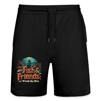 Fische & Freunde: Beide sind den Tauchgang wert - Stanley/Stella Unisex Bio Joggingshorts Trainer  - Schwarz - Vorne - Nik (191cm) & Marisol (170cm)