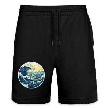 Japanische Welle – Vintage Hokusai Meer Stil - Stanley/Stella Unisex Bio Joggingshorts Trainer  - Schwarz - Vorne - Nik (191cm) & Marisol (170cm)