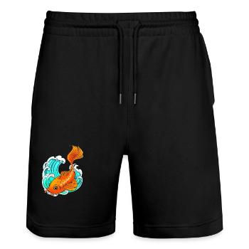 Koi-Karpfen - Welle - Fisch - Stanley/Stella Unisex Bio Joggingshorts Trainer  - Schwarz - Vorne - Nik (191cm) & Marisol (170cm)