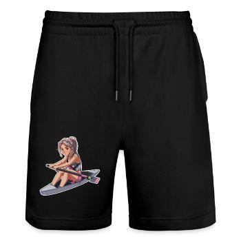 Ruderer Mädchen Grafik - Stanley/Stella Unisex Bio Joggingshorts Trainer  - Schwarz - Vorne - Nik (191cm) & Marisol (170cm)