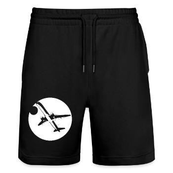 Aviator Drawing - Stanley/Stella Trainer Unisex Organic Jogging Shorts - black - Front - Nik (191cm) & Marisol (170cm)