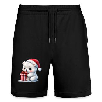 Der Weihnachtseisbär - Stanley/Stella Unisex Bio Joggingshorts Trainer  - Schwarz - Vorne - Nik (191cm) & Marisol (170cm)