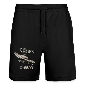 Skateboarden, Skateboarden - Stanley/Stella Unisex Bio Joggingshorts Trainer  - Schwarz - Vorne - Nik (191cm) & Marisol (170cm)