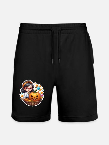 Filles Halloween Citrouille Panier - Short de jogging bio TRAINER Stanley/Stella unisexe - noir