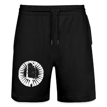 Cream Sketch - Stanley/Stella Trainer Unisex Organic Jogging Shorts - black - Front - Nik (191cm) & Marisol (170cm)