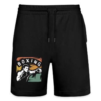 Vintage Boxing Fighter – Retro Box-Design - Stanley/Stella Unisex Bio Joggingshorts Trainer  - Schwarz - Vorne - Nik (191cm) & Marisol (170cm)
