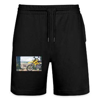 Motorrad in der Berglandschaft - Stanley/Stella Unisex Bio Joggingshorts Trainer  - Schwarz - Vorne - Nik (191cm) & Marisol (170cm)