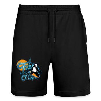 Panda Surfer – Emmenez-moi à l’océan - Short de jogging bio TRAINER Stanley/Stella unisexe - noir - Devant - Nik (191cm) & Marisol (170cm)