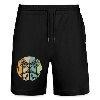 Retro piston engine design for bikers - Stanley/Stella Trainer Unisex Organic Jogging Shorts - black - Front - Nik (191cm) & Marisol (170cm)