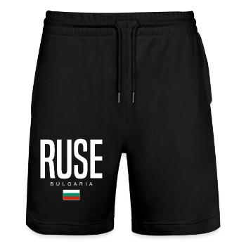Ruse Bulgaria - Stanley/Stella Trainer Unisex Organic Jogging Shorts - black - Front - Nik (191cm) & Marisol (170cm)