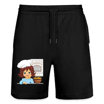 Nettes Mädchen kocht Suppe in der Küche - Stanley/Stella Unisex Bio Joggingshorts Trainer  - Schwarz - Vorne - Nik (191cm) & Marisol (170cm)