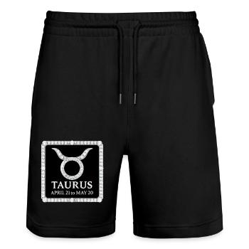 Sternzeichens Stier - Stanley/Stella Unisex Bio Joggingshorts Trainer  - Schwarz - Vorne - Nik (191cm) & Marisol (170cm)