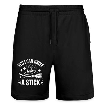 Ja, ich kann einen Stick fahren - Stanley/Stella Unisex Bio Joggingshorts Trainer  - Schwarz - Vorne - Nik (191cm) & Marisol (170cm)