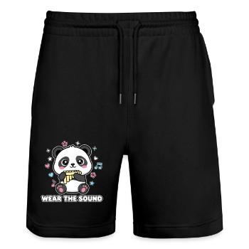 Wear The Sound – Kawaii Melodious Panda - Stanley/Stella Unisex Bio Joggingshorts Trainer  - Schwarz - Vorne - Nik (191cm) & Marisol (170cm)