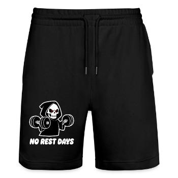 Kein Pausen Tag Grim Reaper Krafttraining - Stanley/Stella Unisex Bio Joggingshorts Trainer  - Schwarz - Vorne - Nik (191cm) & Marisol (170cm)