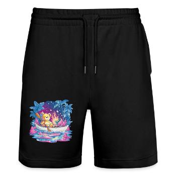 Teddy Boat Dream Under Starry Sky - Stanley/Stella Trainer Unisex Organic Jogging Shorts - black - Front - Nik (191cm) & Marisol (170cm)