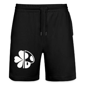 Lucky symbol: half cloverleaf, half mushroom – - Stanley/Stella Trainer Unisex Organic Jogging Shorts - black - Front - Nik (191cm) & Marisol (170cm)