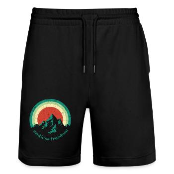 Endless Freedom Mountain Rainbow im Retro-Design - Stanley/Stella Unisex Bio Joggingshorts Trainer  - Schwarz - Vorne - Nik (191cm) & Marisol (170cm)
